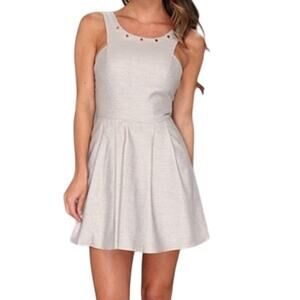 BCBGeneration Mini Dress 2 Light Gray Metallic Studded Pockets Fit Flare HOCO